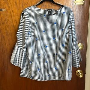 Cute black & white gingham with royal flowers embroidered with open 3/4sleeves